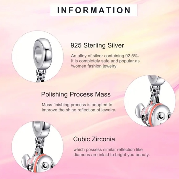 Pandora style 925 Sterling Silver The Little Mermaid Dangle Charm NWT - Picture 5 of 6